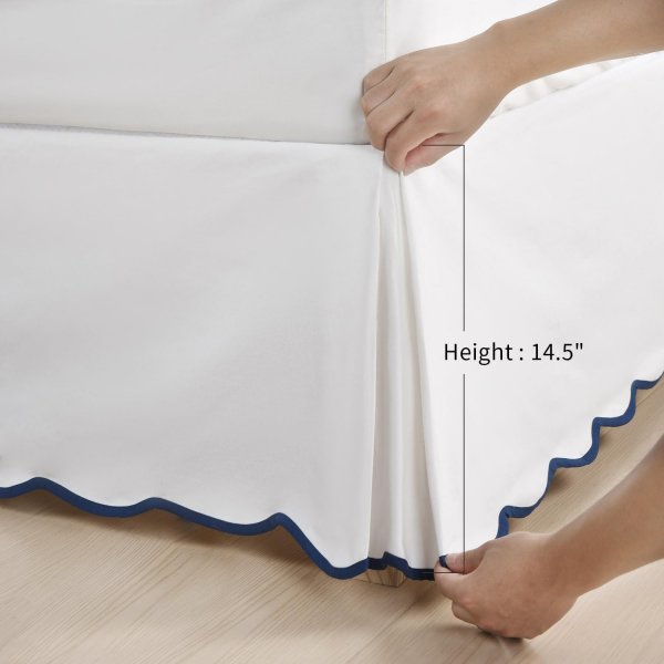 HIG Off White Chic Queen Bed Skirt - Easy Fit Scallop Edge Pleated Bedskirts, 14 Inch Drop Anti-Slip Dust Ruffle, Thick Fabric for Enhanced Privacy, Pre-Washed for Long-Lasting Use