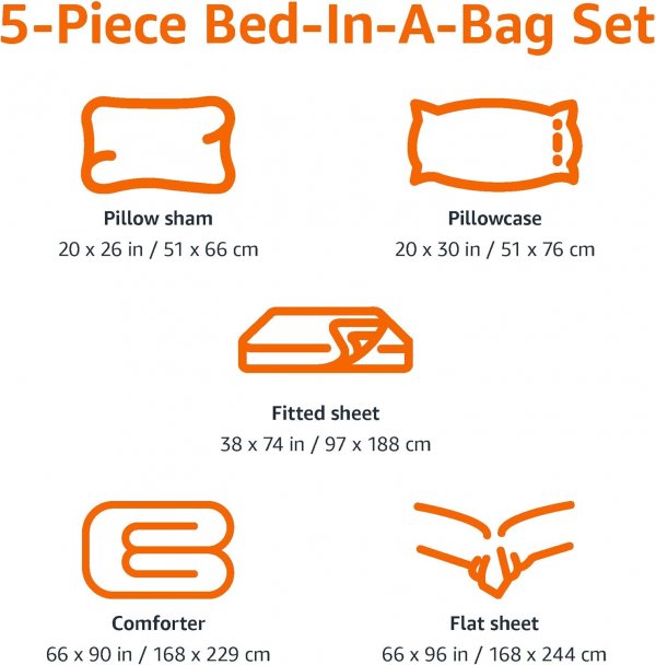 Basics 5-Piece Soft, Easy-Wash Microfiber Kid's Bed-in-a-Bag Bedding Set with Sheet and Comforter, Twin, Unicorn Print