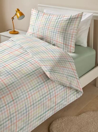 Kids' Watercolour Gingham Pure Cotton Duvet Cover and Pillowcase Set