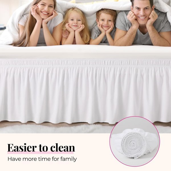  Full Size White Bed Skirt 15 Inch Drop, Wrap Around Elastic Bed Skirts Full Size Dust Ruffle, Bedskirt for Adjustable Bed Base Solid Wrinkle and Fade Resistant Silky Fabric Machine Washable