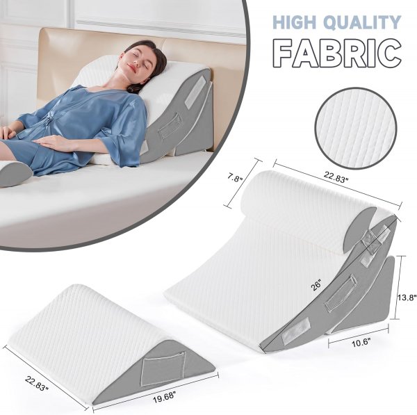 4PCS Orthopedic Bed Wedge Pillow Set for Sleeping, Post Surgery Foam Pillow for Body, Back and Leg Pain Relief, Triangle Adjustable Support Pillow - Acid Reflux, Anti Snoring & GERD Sleeping