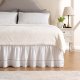 Wrap Around Ruffled Lace Bed Skirt, Elastic Dust Ruffle with Adjustable Belts, Easy to Put On, Bed Frame Cover, Machine Washable (Floral Lace/White, King/Queen-15 Drop)