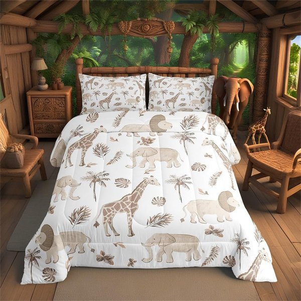  Jungle Animals Comforter Full Size Elephant Lion Giraffe Animal Bedding Sets African Safari Animal Duvet Set for Kids Boys Girls Hunter Brown Rust Wildlife Down Quilt
