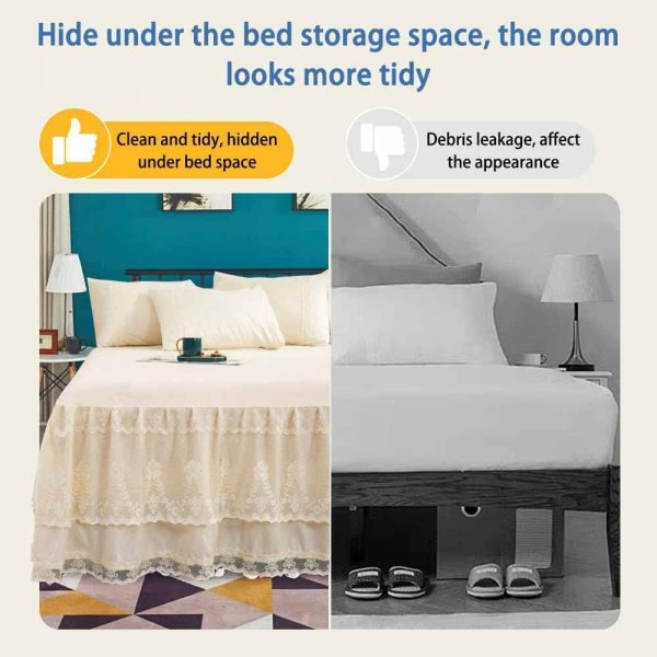 Double Lace Bed Skirt for Full Bed - 17in. Drop, Easy Fit Ruffle Bedskirt Wrap Around Bed Skirt, Anti Wrinkle & Fade Resistant