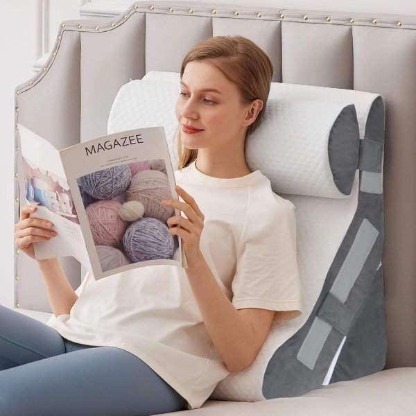 Bed Wedge Pillow for Headboard, Adjustable Wedge Pillow for Sleep Apnea, 23” Wide Triangle Pillow Wedge Set for After Surgery, Acid Reflux Relief, Snoring, Neck&Back Support, White/Grey