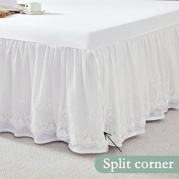 Full Size Bed Skirt White Bed Skirt 18 Inch Drop Dust Ruffle Split Corners Bed Sheets Cover Excellent Quality Lace Bedskirt