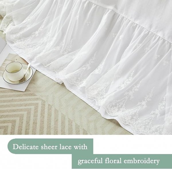 Full Size Bed Skirt White Bed Skirt 18 Inch Drop Dust Ruffle Split Corners Bed Sheets Cover Excellent Quality Lace Bedskirt