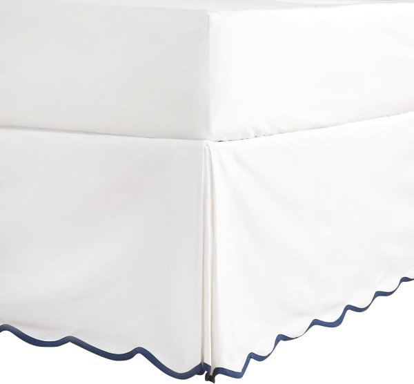 HIG Off White Chic Queen Bed Skirt - Easy Fit Scallop Edge Pleated Bedskirts, 14 Inch Drop Anti-Slip Dust Ruffle, Thick Fabric for Enhanced Privacy, Pre-Washed for Long-Lasting Use
