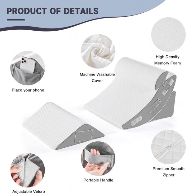 4PCS Orthopedic Bed Wedge Pillow Set for Sleeping, Post Surgery Foam Pillow for Body, Back and Leg Pain Relief, Triangle Adjustable Support Pillow - Acid Reflux, Anti Snoring & GERD Sleeping