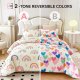 Lightweight Soft 3 Piece Rainbow Comforter Set with 2 Pillow Covers, Cartoon Love Hearts Flowers and Grass Bedding Set for Girls Boys Kids, Full Multi-Color
