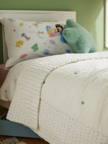 Polka Dot Voile Quilted Bedspread, White
