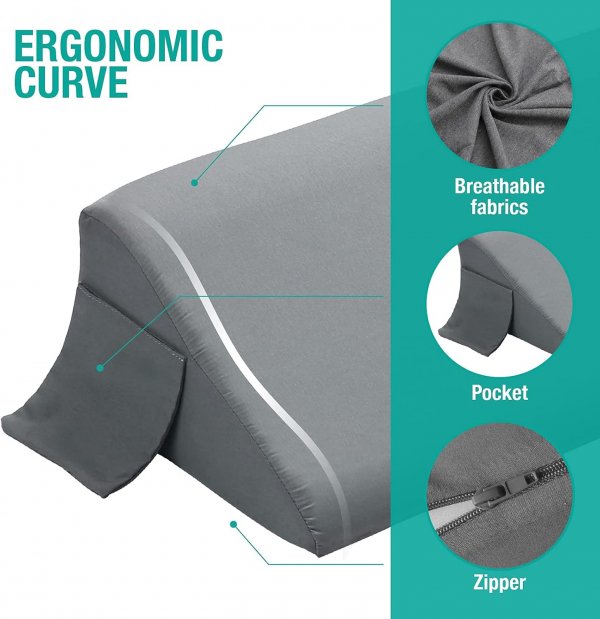 Wedge Pillow for Headboard Gap/Bed Mattress Gap Filler Wedge,Bed Gap Filler Close Gap (0-6"),Stop Pillow Falling Down-Gray(76"x10"x6")