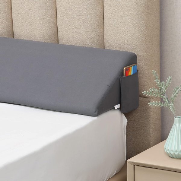 Wedge Pillow for Headboard Gap/Bed Mattress Gap Filler Wedge,Bed Gap Filler Close Gap (0-6"),Stop Pillow Falling Down-Gray(76"x10"x6")