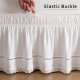 Wrap Around Ruffled Lace Bed Skirt, Elastic Dust Ruffle with Adjustable Belts, Easy to Put On, Bed Frame Cover, Machine Washable (Floral Lace/White, King/Queen-15 Drop)