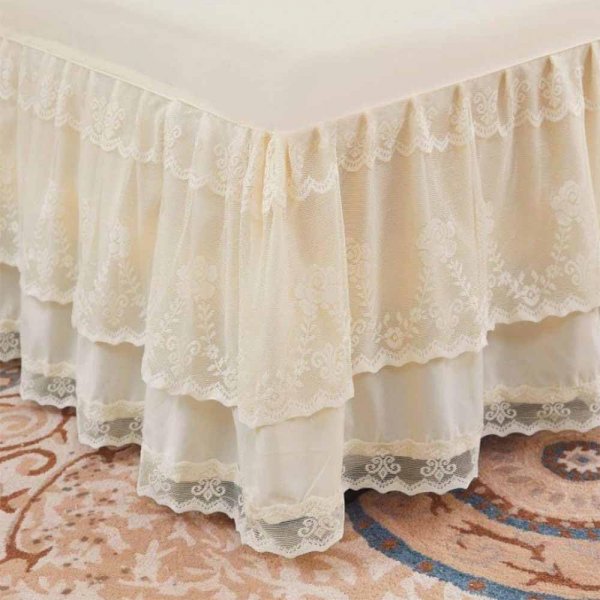 Double Lace Bed Skirt for Full Bed - 17in. Drop, Easy Fit Ruffle Bedskirt Wrap Around Bed Skirt, Anti Wrinkle & Fade Resistant