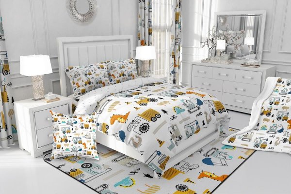 Construction Bedding Set Queen Size Equipment Trucks Comforter Set for Kids Boys Girls Decor Dinosaur Comforter 3D Digital Print Yellow Duvet Set Bedroom Quilt Set
